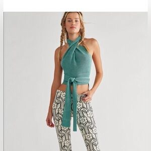 Brown Free People Halter Wrap Top